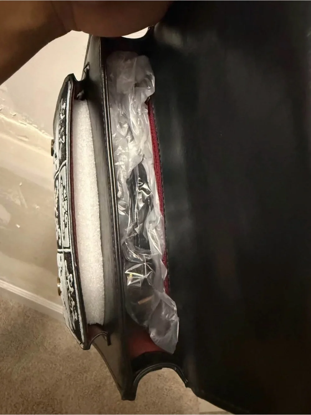 Black and White Embroidered Satchel Handbag